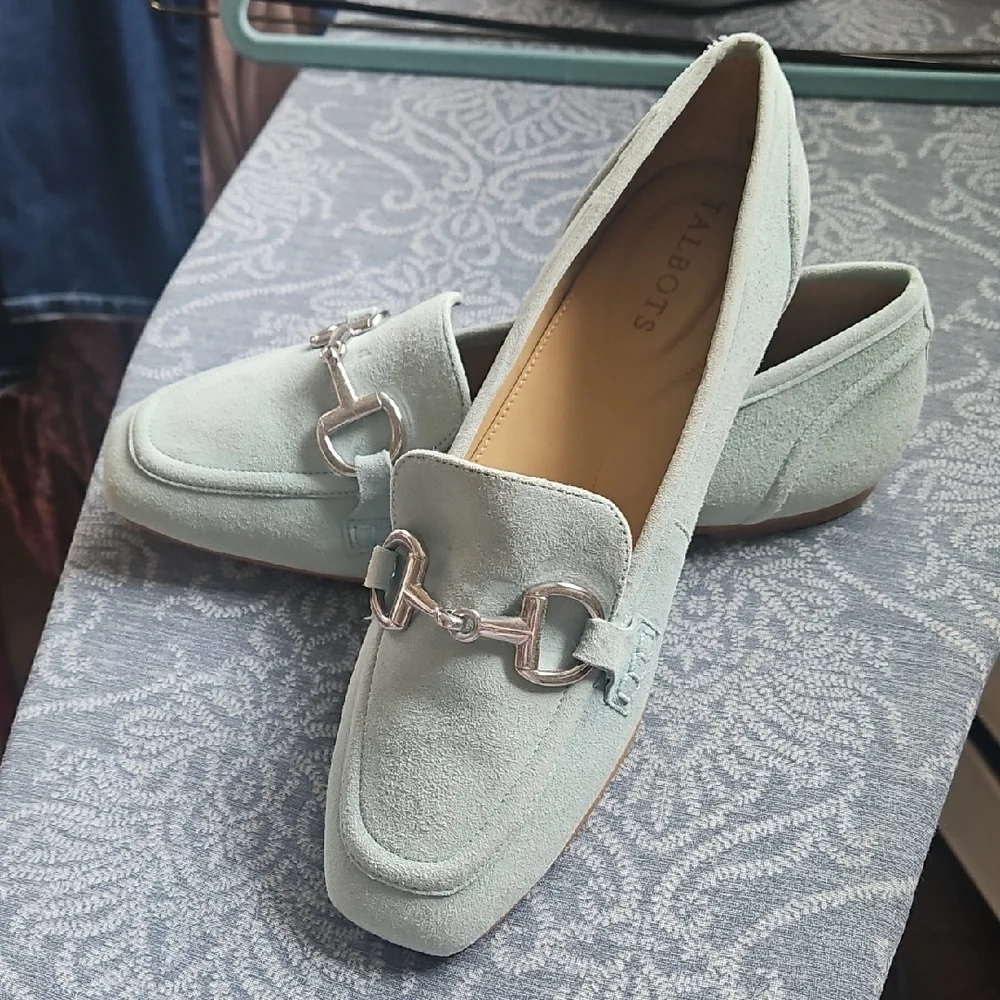 Beautiful Pale Aqua Suede Flats - Picture 1 of 4